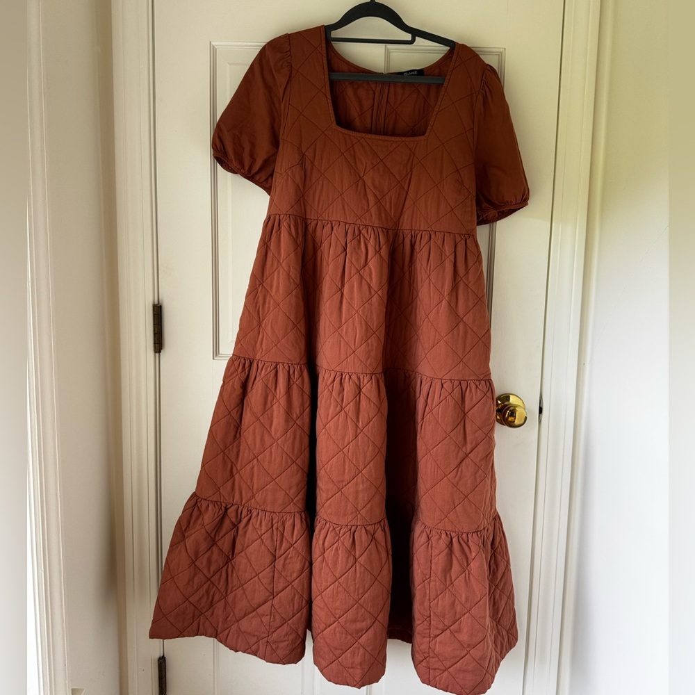 Quilted Aidy Square-Neck Tiered Midi Dress